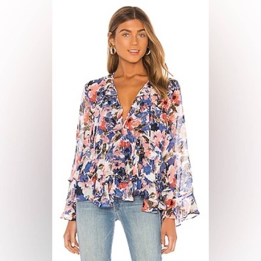 MISA Los Angeles Damaris Top Floral Ruffle Blouse Size XSmall - Picture 2 of 12